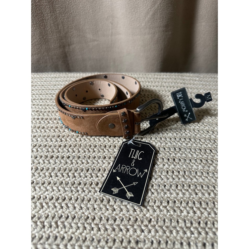 Twig & Arrow Brown Studded Faux Leather Belt Star Turquoise Accents size Medium